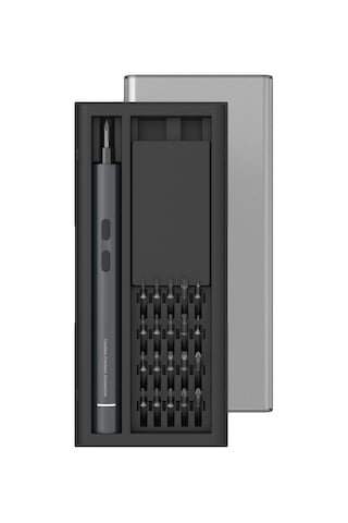 Xindoker D201 Gri Elektrikli Tornavida Seti - 20 Uçlu, Led Işıklı, 1040mah Li-ion Pil, Taşınabilir Manyetik Tamir Aleti 25'li