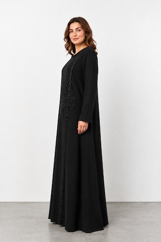 Bihan Store Kadın Tam Boy Önü Boncuk İşlemeli Uzun Kol Abiye Elbise Y26-8829 - Siyah