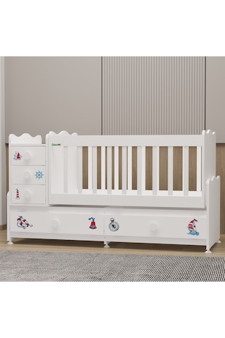 Garaj Home Melina Mdf Çıtalı Beşik + Yatak - Denizci Beyaz