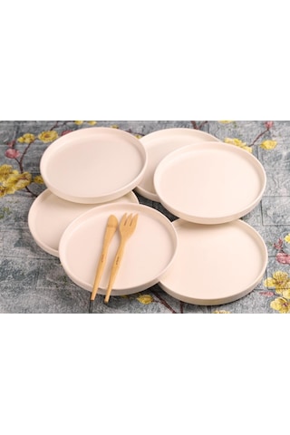 Bambum 6'lı Handmade 20 Cm Beyaz İnci Pasta Tabak Seti - Tatlı Tabağı Seti