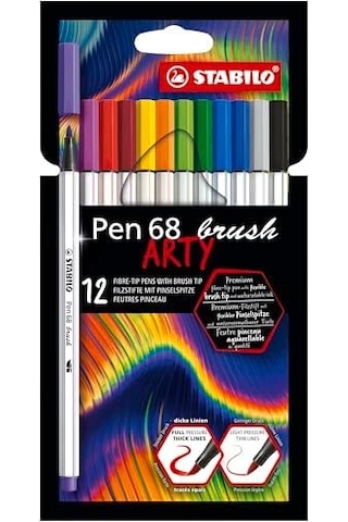 Pen 68 Brush Arty - Premium Keçeli Kalem - 12'li Paket - Çeşitli Renkler