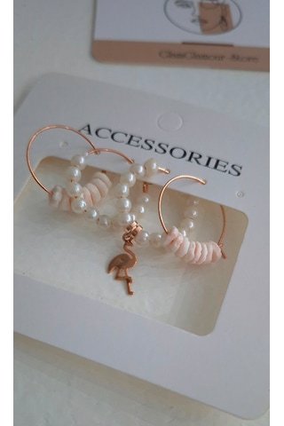 Rose Flamingo Gerçek Mercan Dörtlü Küpe Set Rose