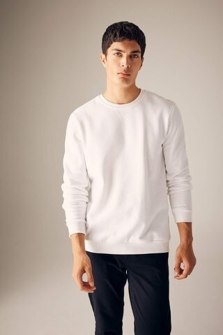 Defacto Regular Fit Bisiklet Yaka Kalın Basic Düz Sweatshirt T3777az23auwt34 BEYAZ Beyaz