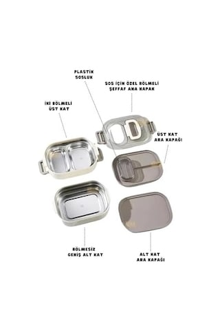 Bento 1000ml Lunchbox Çift Katlı 3 Bölmeli Çelik Sefer Tası Yemek Kutusu Lacivert Bakır