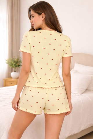 Kadın 01654 Kaşkorse Şortlu Pijama Takımı Sarı