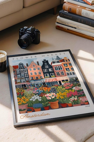 Amsterdam Hollanda Çerçeveli Tablo Seyahat Severlere Salon Ve Ofis İçin Estetik Duvar Dekoru Travel Flower Market