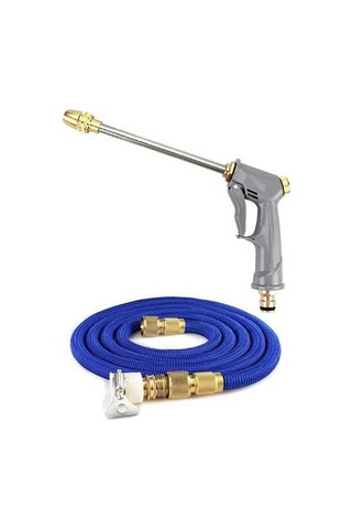 Pazly Ev Bahçe Yüksek Basınçlı Metal Fıçıcı 3 Modlu Nozzle 15m Genişleyen Su Hortumu Seti