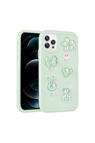 Apple Uyumlu iPhone 11 Pro Kılıf Kabartma Figürlü Parlak Zore Toys Silikon Kapak Light Green