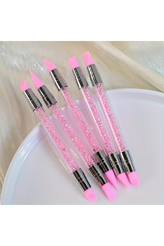5li Çift Uçlu Silikon Nail Art Dot Kalem Seti Heykel Kalem Seti Pembe