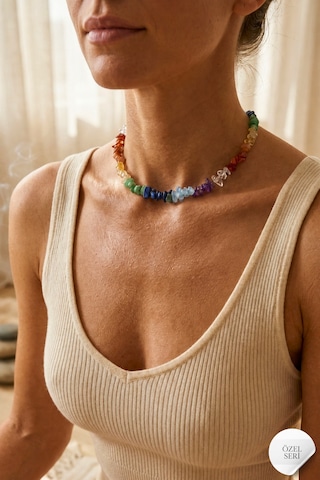 7 Çakra Doğal Taş Kolye Ametist, Akuamarin, Lapis Lazuli, Aventurin, Sitrin, Akik, Kuvars Unisex Çokrenkli