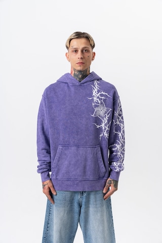 Respire Erkek Far From Basic Baskılı Yıkamalı Kapüşonlu Oversize Hoodie Mor