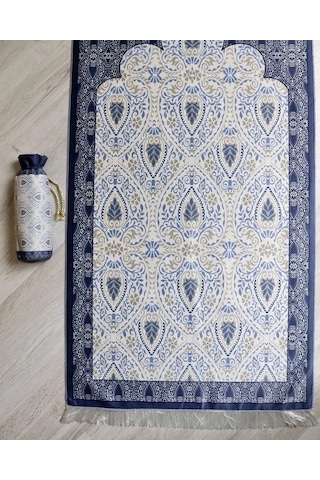 Rumi Desenli İpek Dokulu Keseli Seccade Gri Renk Çok Renkli