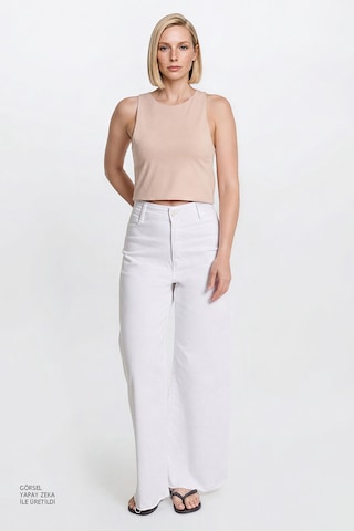 Ac&co / Altınyıldız Classics Kadın Bej Standart Fit Normal Kesim Bisiklet Yaka Crop Body