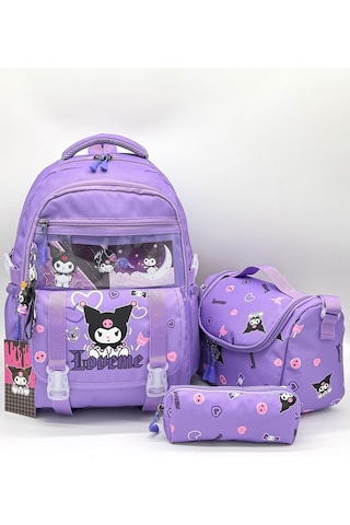 Aksesuarlı Kore Tarzı Termal Beslenmeli ve Kalemlikli Kız Çocuk Okul Sırt Çantası Seti