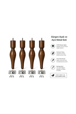 Turkıshrug Kıngdom 4'lü Gürgen Ahşap Boğumlu Ayak 30 Cmgürgen Koltuk Ayağı Tv Ünitesi Ayağı Mobilya Ayağı Koltuk Ayağı Orta Sehpa Ayağı Ceviz