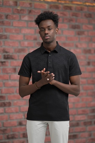 Advante Regular Fit Likralı Kendinden Desenli Polo Yaka T-shirt Siyah