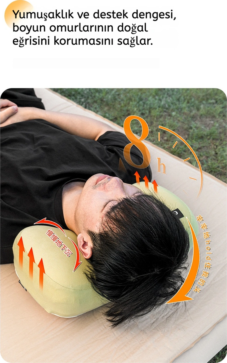 Hıkeman Kamp Yastığı Hafif, Memory Foam Seyahat, Kamp, Ofis Ve Bel Destek Yastığı Yeşil