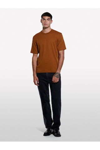 %100 Pamuk Nervürlü Bisiklet Yaka T-shirt Erkek Kahverengi T-shirt - 325a3ynvs104q Kahverengi