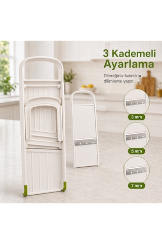 Ayarlanabilir Mandolin Dilimleyici 3 Kademeli Sebze Meyve Dilimleme Aparatı Kaydırmaz Tabanlı Güvenli Tutuculu Sariva Home Beyaz - Yeşil