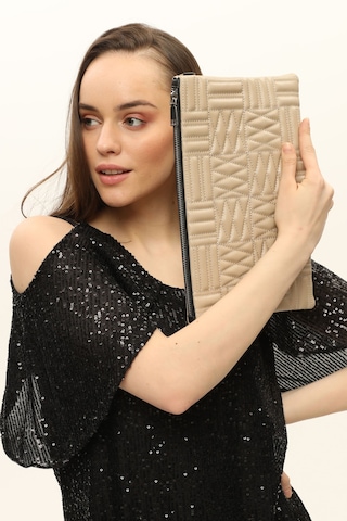 Morpelikan Bej Zigzag Clutch Kadın Portöy Çanta Bej