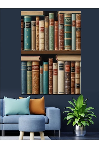 Ahşap Tablo Kütüphane Rafı Kitap Dizisi