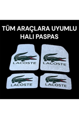 Lüx Oto Halı Paspas Desenli Yıkanabilir Universal Her Araca Uyumlu Lacost Beyaz
