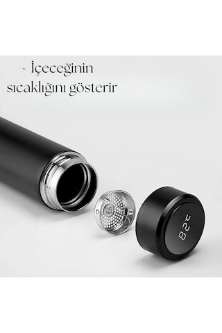 Çelik Dijital Led Sıcaklık Göstergeli Akıllı Termos Matara 400 Ml Siyah