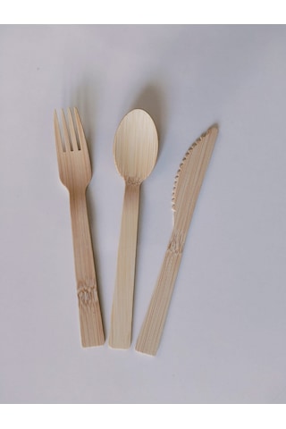 Kullan At Ahşap Bambu Tahta Kaşık Çatal Bıçak Set 24 Lü 17cm 8 Çatal 8 Kaşık 8 Bıçak Bej