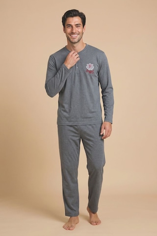 Wordex Falkom 5805 İnterlok Kışlık Kalın Kumaşlı Erkek Ev Pijama Takımı Füme