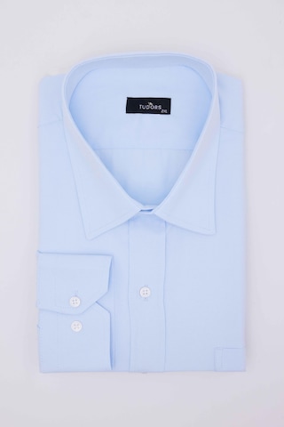 Tudors Büyük Beden Uzun Kollu Kolay Ütü Kravatlık Armürlü Pamuklu Mavi Erkek Gömlek-31283-mavi Mavi