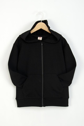 Kız Erkek Şardonlu Kapüşonlu Fermuarlı Kolej Hırka Ceket 9647 Siyah