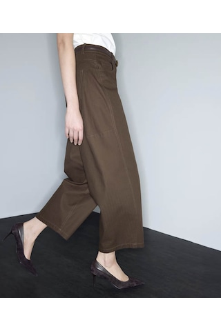 İpekyol Dokulu Barrel Fit Kahverengi Kadın Pantolon Iw6260003203