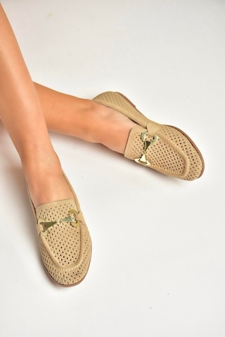 Fox Shoes Y291262402 Bej Süet Toka Detaylı Kadın Babet Bej