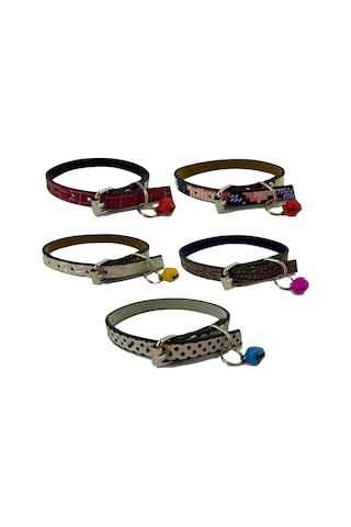 5 Li Set Zilli Deri Kedi Tasması 30 Cm