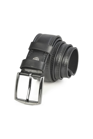 Deepsea Erkek Siyah 4 Cm Eninde Yanları Dikiş Nakışlı Mat Suni Deri Kemer 2402611 False