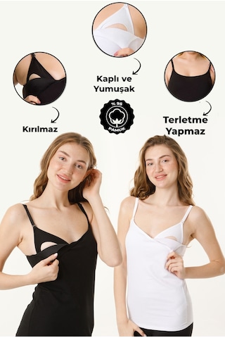 Hamile Kaplı Emzirme Atletli 2li Set Siyah-beyaz Siyah - Beyaz