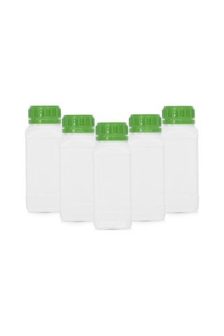 Borox Plastik Kare Şişe Yeşil Kilit Kapaklı Sızdırmaz Numune Şişesi 5 x 500 ML