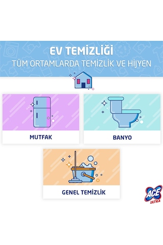 Ace Çamaşır Suyu İçermez Ultra Köpük Banyo + Mutfak + Çok Amaçlı 3 x 700 ML