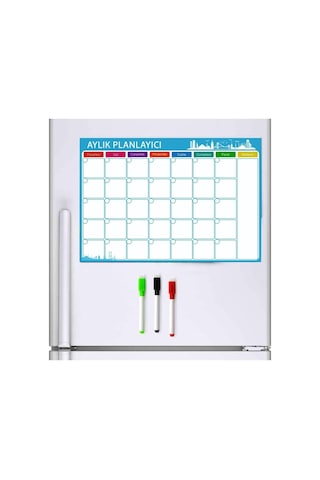 Dünya Magnet Aylık Magnet Planlayıcı, 35x50 Cm Katlanabilir Silinebilir Mıknatıslı Yazı Tahtası Pano + 3 Kalem Diğer