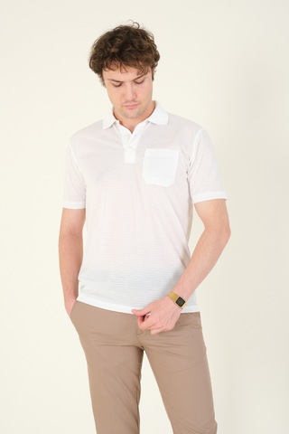 Giyim Dünyası Erkek Jakarlı Cepli Polo Yaka T-shirt Beyaz 001
