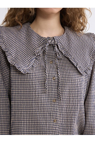 Lcw Modest Lacivert Bebe Yaka Ekose Fırfırlı Bluz