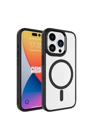 Apple Uyumlu iPhone 15 Pro Max Kılıf Wireless Şarj Özellikli Zore Krom M-safe Silikon Kapak Siyah