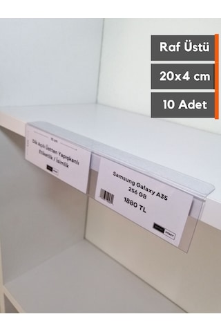 10 Adet Yapışkanlı Etiketlik Profil 20 x 4 CM Raf İsimlik Etiketlik