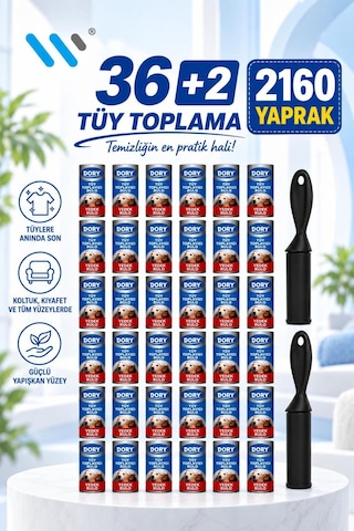 Dory Tüy Toplayıcı Aparat 2 Adet 36 Yedek Rulo 2160 Yaprak