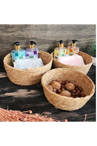 Nergis Hasır 3 Lü Sepet Saklama Kutusu Sepet Takımı Naturel