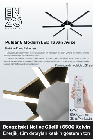 Pulsar Modern Led Tavan Avize - Aşağı Işık Kumandalı Dim Edilebilir Beyaz Işık