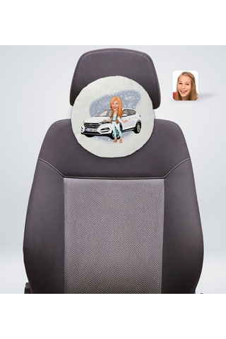 Kişiye Özel Plakalı Kadın Hyundai Tucson Karikatürlü Yuvarlak Ara (503988914)