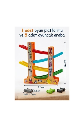 3 Katlı Araba Kaydırak Platformu Ve 5 Adet Yarış Arabalı Oyuncak Seti Çok Renkli