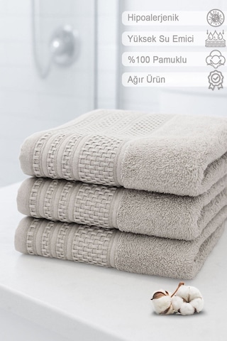 Softure 3 Lü El Yüz Havlusu Günlük Kullanım 50x90 Cm Yumuşak, Dayanıklı, Hızlı Kuruyan Vizon