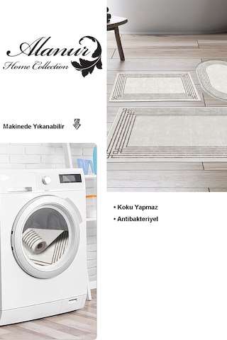 Dekoreko Kaymaz Taban Djt 3 Lü Banyo Paspas Takımı Trend Karışık Modern M5142 Bej